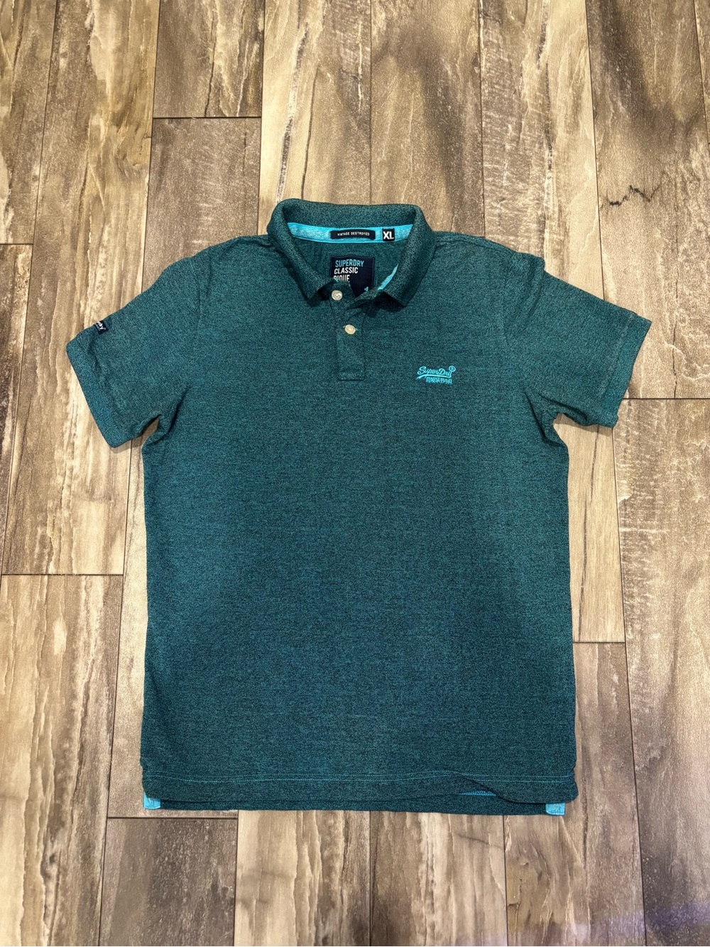 Superdry Vintage Destroyed Classic Pique Polo Shirt Blue - XL